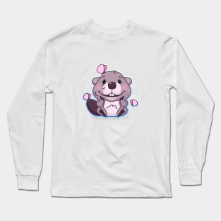 Baby beaver with butterflies Long Sleeve T-Shirt